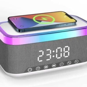 BLUETOOTH SPEAKER WITH WIRELESS PHONE CHARGING AND DIGITAL CLOCK